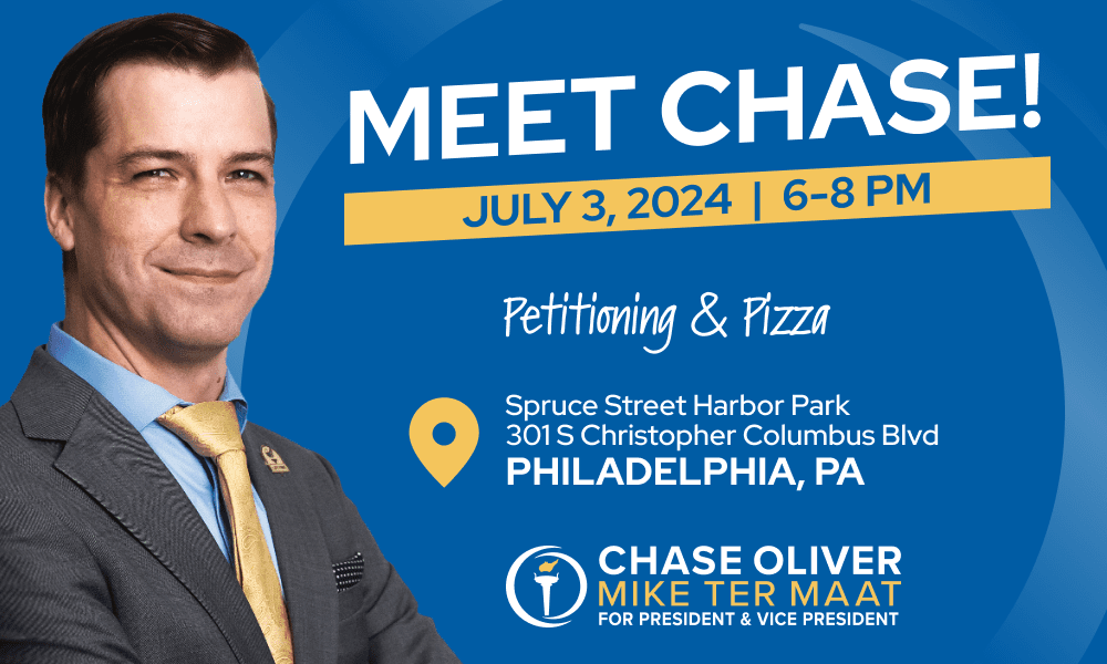 An event graphic with a picture of Chase Oliver