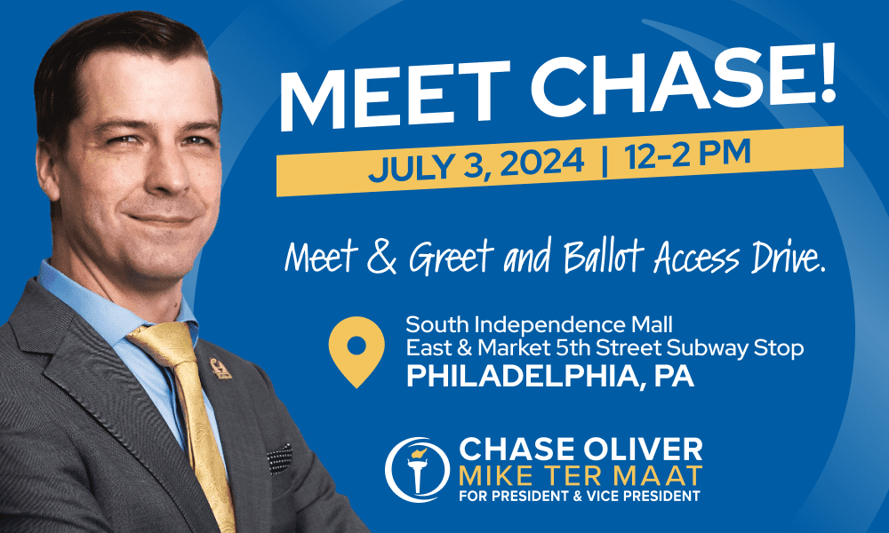 An event graphic with a picture of Chase Oliver