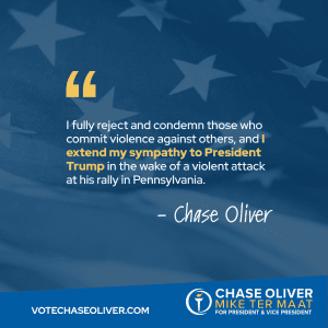 A quote by Chase Oliver in response to the attempted assassination of President Trump