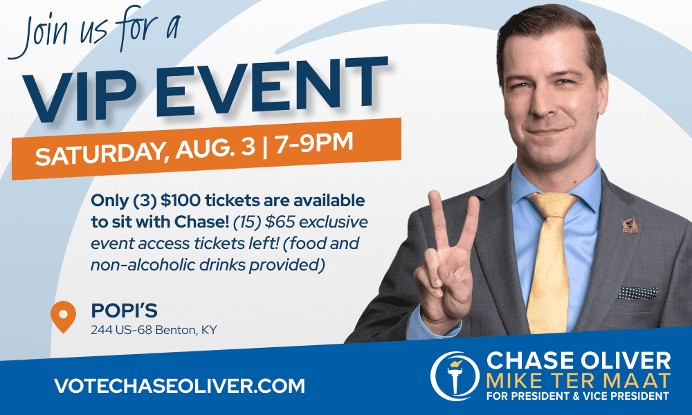 Event graphic featuring a picture of Chase Oliver.