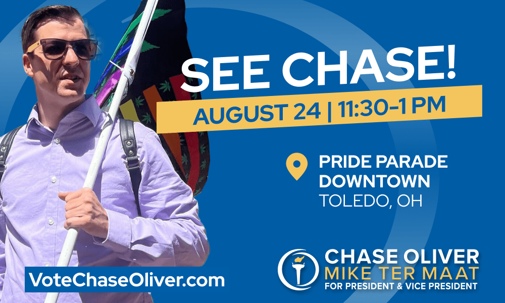 Event graphic featuring a picture of Chase Oliver