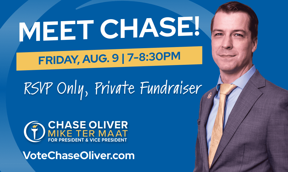 Event graphic featuring a picture of Chase Oliver