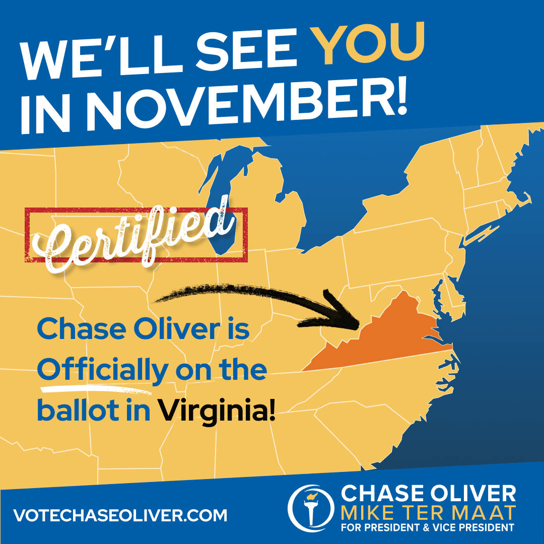 LIBERTARIAN PRESIDENTIAL CANDIDATE CHASE OLIVER ON VIRGINIA BALLOT