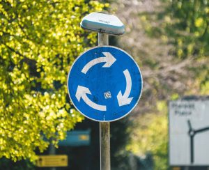 A roundabout sign.