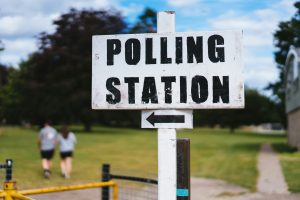 A sign with "Polling station" written on it.