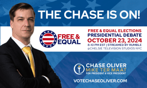 Event graphic for Libertarian candidate for President Chase Oliver.